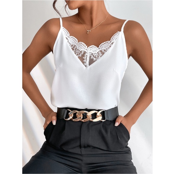 Rouge! Tops - Lace Detailed Low Back V-Neck Cami Top